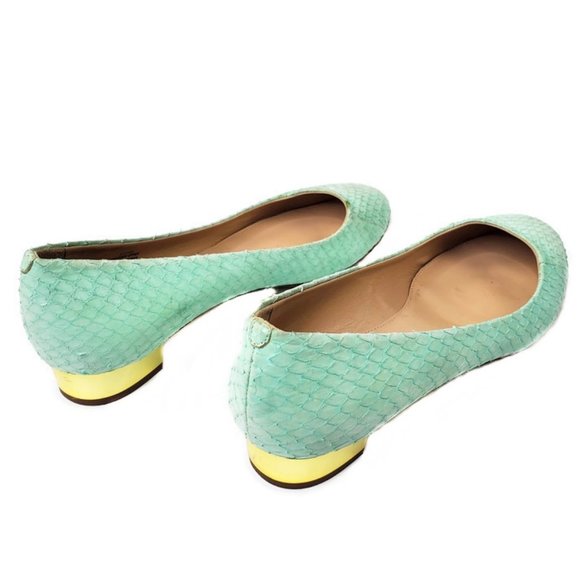J. CREW Collection Janey snakeskin mint green flats.* Size 7 1/2 * - Picture 5 of 9